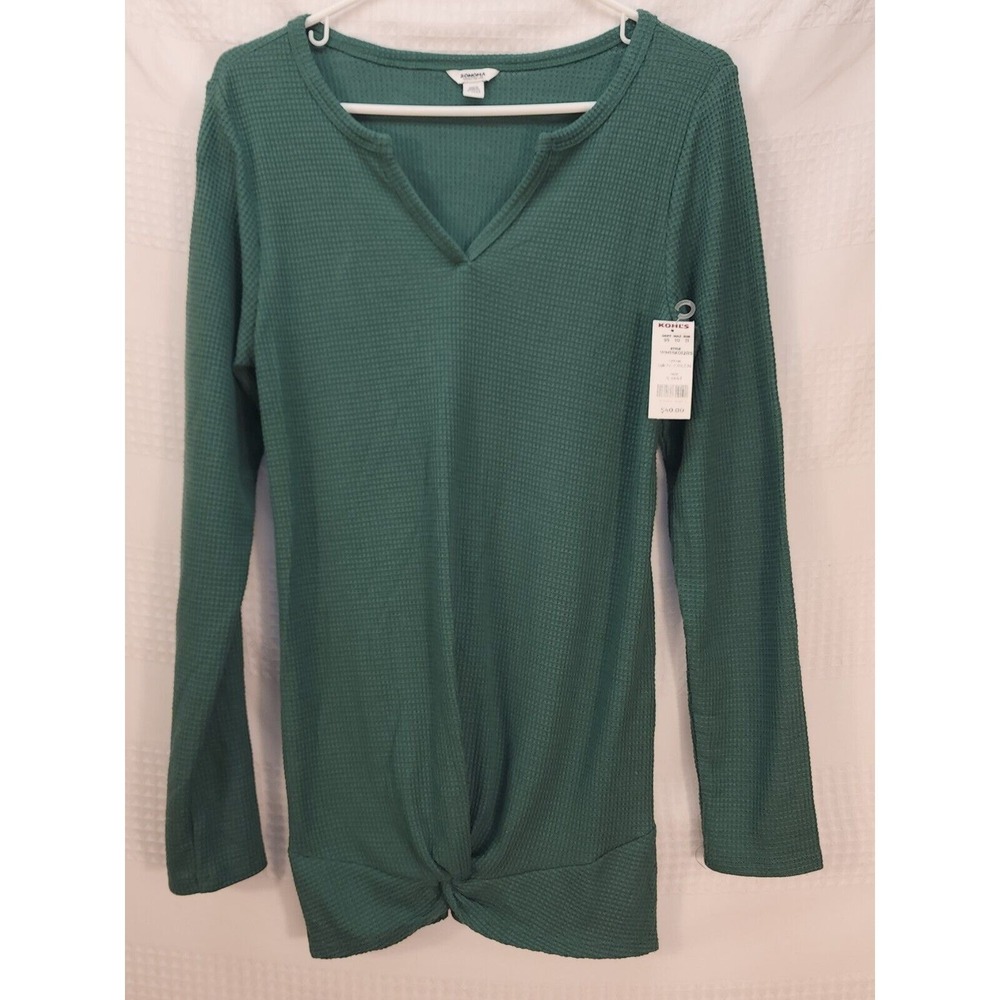 Sonoma Maternity T-Shirt Womens Small Waffle Knit Long Sleeve Wrap Hem Green